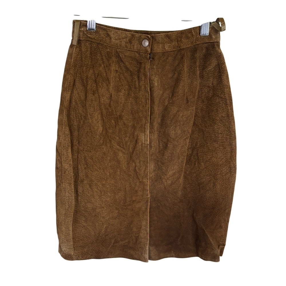 Vintage Compagnie Internationale Express Olive Suede Leather Pencil Skirt Size 3